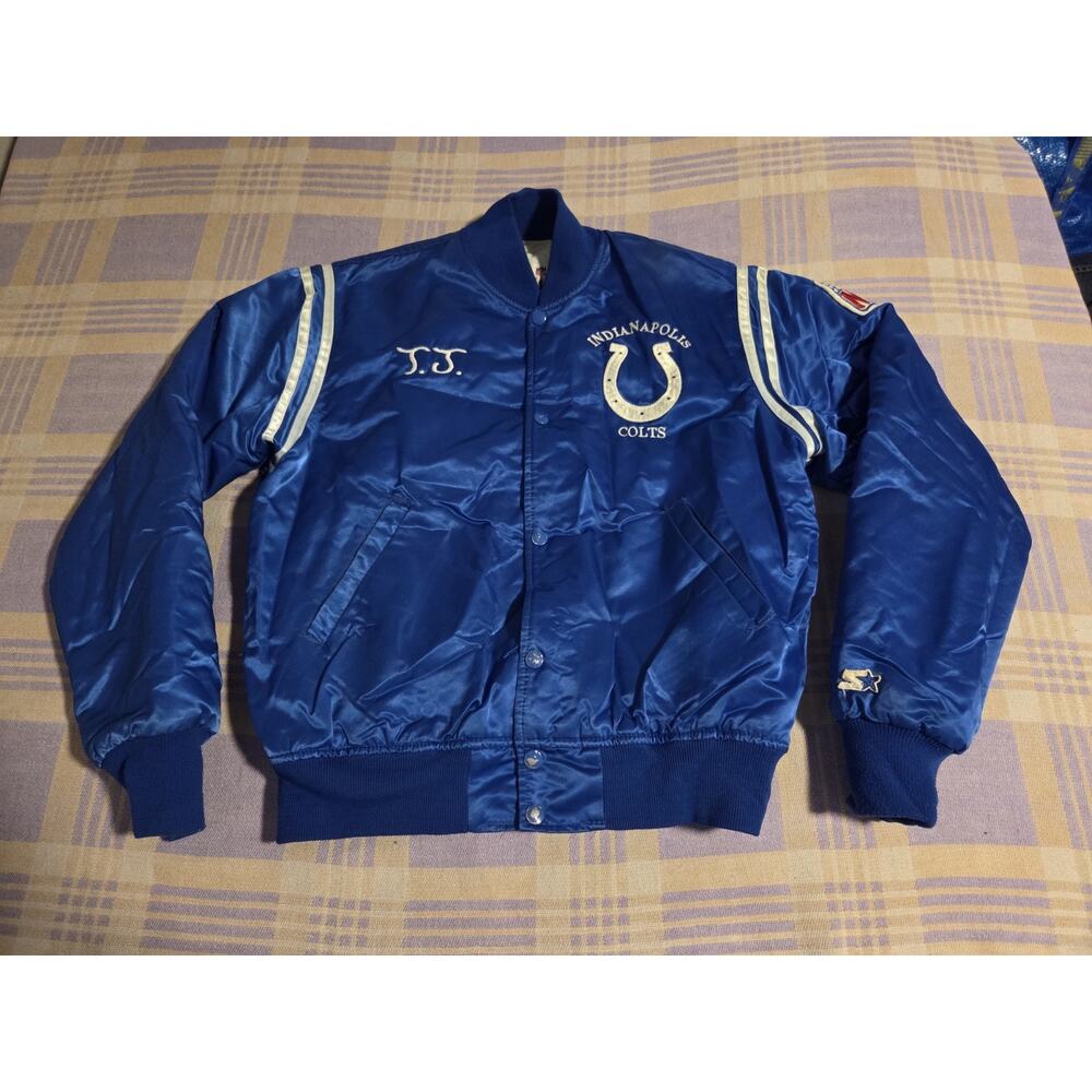 Vintage 90s Indianapolis Colts Satin Bomber Jacket Blue White Starter Pro Line